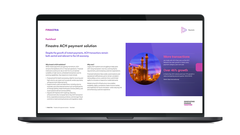 Image of laptop with cover slide for "ACH payments in the US continue to grow - how will you respond?" factsheet