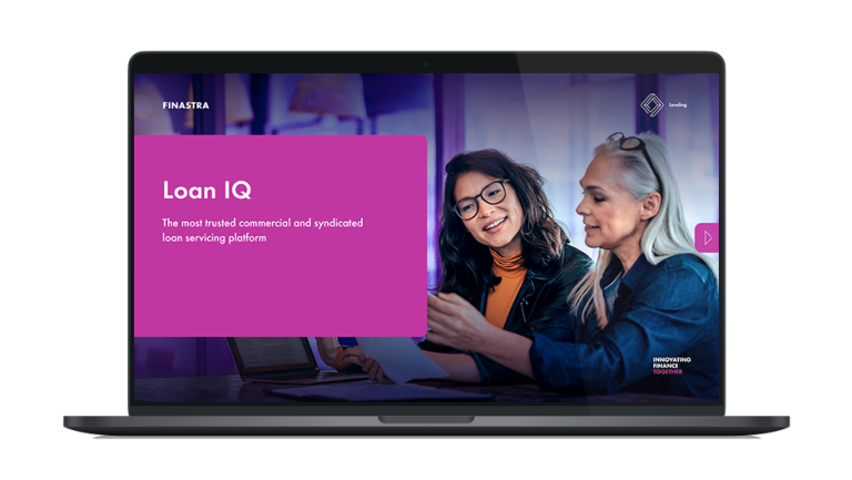 Image of laptop with cover slide for "Loan IQ Solution Overview"