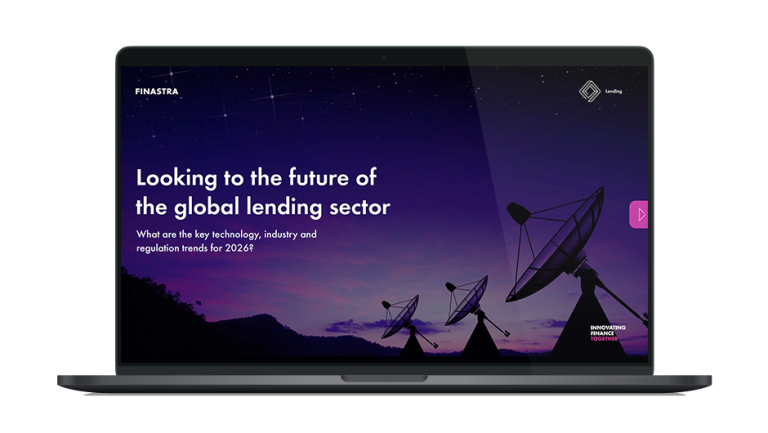 Image of laptop with cover slide for the "2026 Lending Outlook: Looking to the future of the global lending sector" white paper