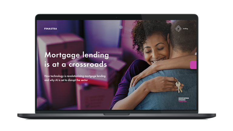 Image of laptop with cover slide of "Mortgage lending is at a crossroads" whitepaper