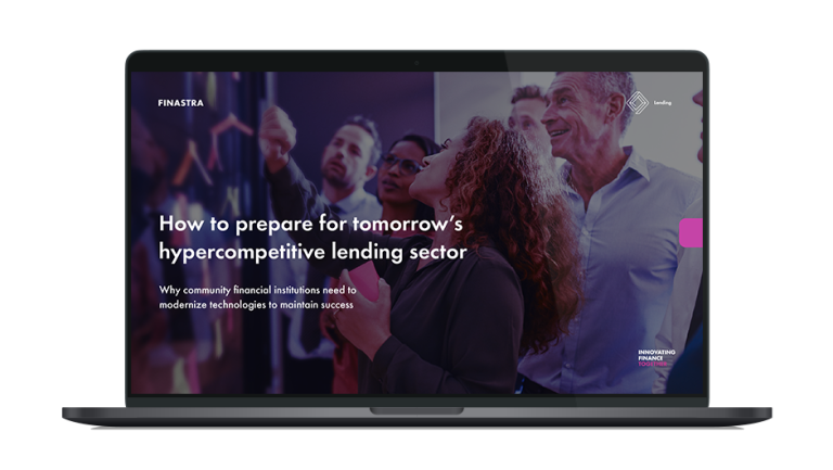 Image of laptop with cover slide of "How to prepare for tomorrow’s hypercompetitive lending sector" whitepaper