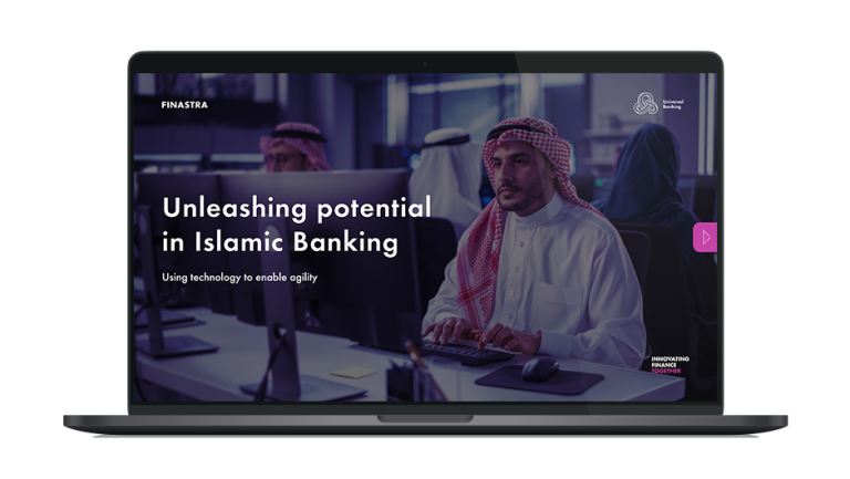 Image of laptop with cover slide for "Unleashing potential in Islamic banking" white paper
