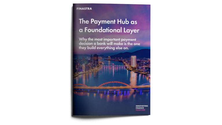 Image of magazine with cover slide of "The Payment Hub as a foundation layer" report