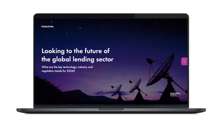 Image of laptop with cover slide for the "2026 Lending Outlook: Looking to the future of the global lending sector" white paper