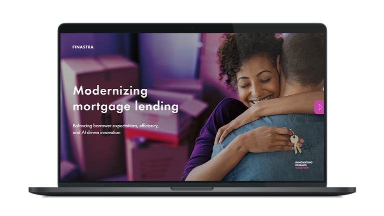 Image of laptop with cover slide of "Modernizing mortgage lending" whitepaper