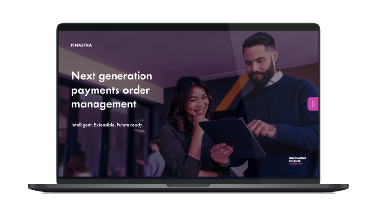 Image of laptop with cover slide for the "Next generation payments order management" white paper