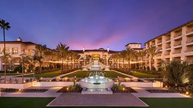 big building with fountain