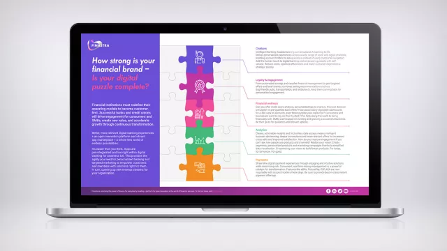 Image of laptop with cover slide for "How strong is your financial brand?" Infographic
