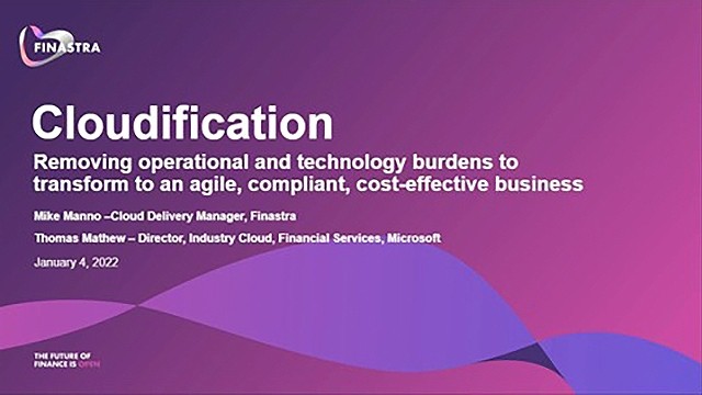Cover slide of "Cloudification: Removing operational and technology burdens ..." Webinar