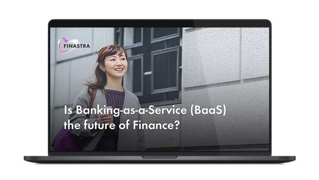 Image of laptop with cover slide for "Is Banking-as-a-Service (BaaS) the future of finance?" webinar