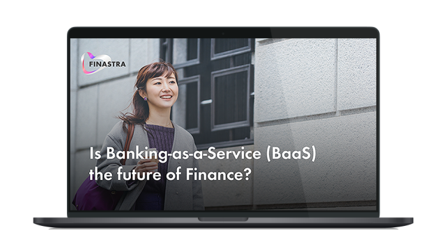 Image of laptop with cover slide for "Is Banking-as-a-Service (BaaS) the future of finance?" webinar