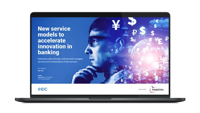 Image of laptop with cover slide for "IDC Infobrief: New service models..." ebook