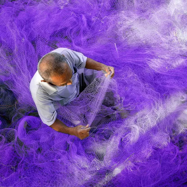 Image of man surrounded by nets