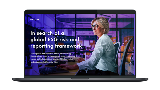 Image of laptop with cover slide for "In search of a global ESG risk and reporting framework" white paper