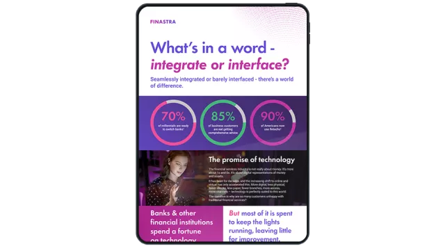Image of tablet with cover slide for "Commercial and retail lending - integrated to the core" infographic