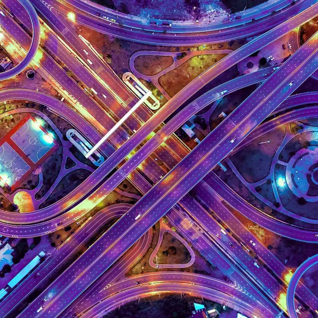 Image of lighted highways at night
