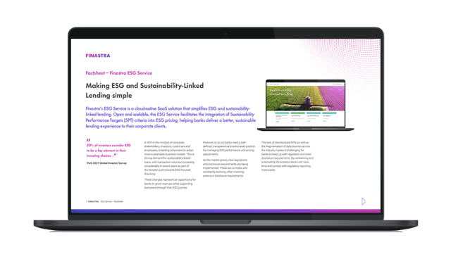 Image of laptop with cover slide for Finastra ESG Service factsheet