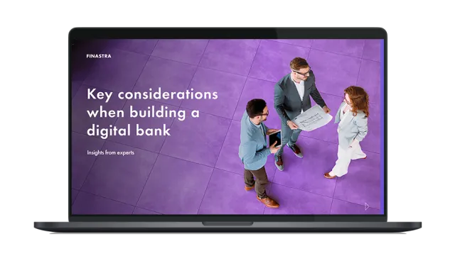 Image of laptop with cover slide for "Key considerations when building a digital bank" white paper