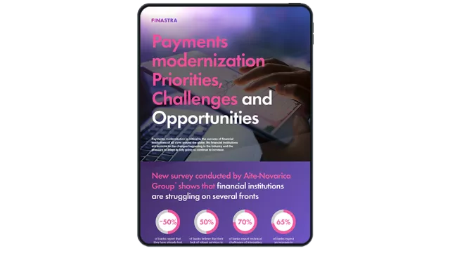 Image of tablet with cover slide for "Payments modernisation - Priorities, challenges and opportunities" infographic