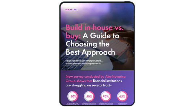 Image of tablet with cover slide of "Build in-house vs. buy: A guide to choosing the best approach" infographic