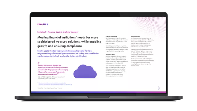 Image of laptop with cover slide for Finastra Capital Markets Treasury factsheet