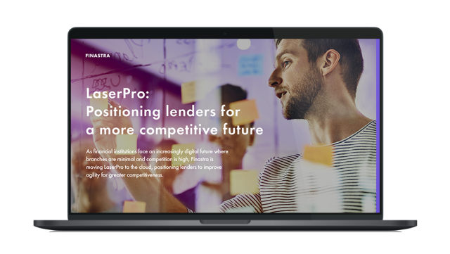Image of laptop with cover slide for "LaserPro: Positioning lenders for a more competitive future" white paper