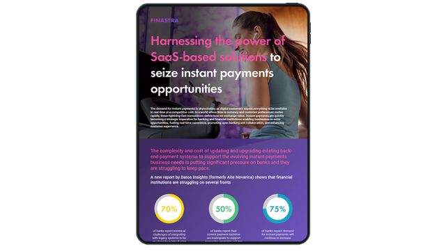 Image of tablet with cover slide for "Harnessing the power of SaaS-based solutions to seize instant payments opportunities (Europe)" infographic