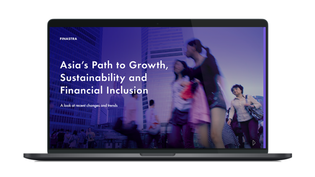 Image of laptop with cover slide for "Asia’s path to growth, sustainability and financial inclusion" white paper