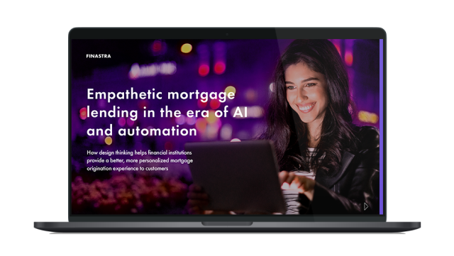 Image of laptop with cover slide for "Empathetic mortgage lending in the era of AI and automation" white paper