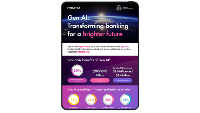 Image of tablet with cover slide of "Gen AI: Transforming banking for a brighter future" infographic