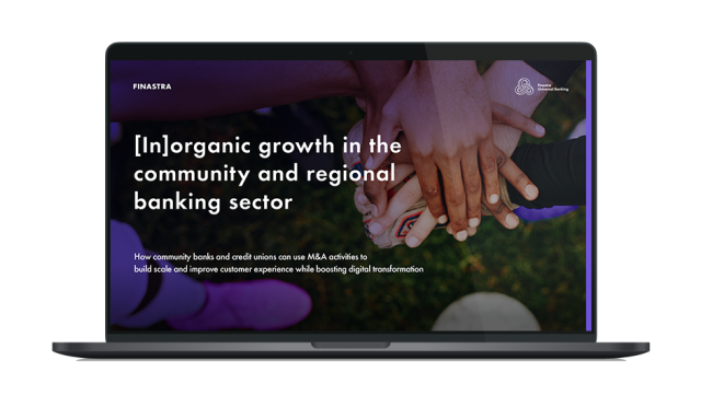 Image of laptop with cover slide for "[In]organic growth in the community and regional banking sector" white paper