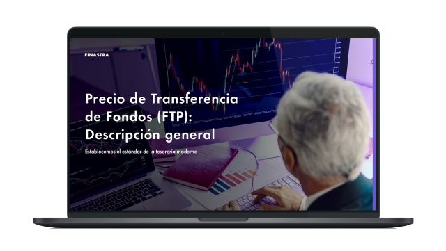 Image of laptop with cover slide for "Funds Transfer Pricing (FTP): A Primer [Spanish]" white paper