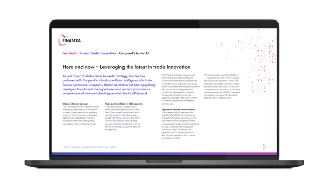 Image of laptop with cover slide for the Conpend Trade AI factsheet