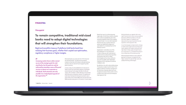 Image of laptop with cover slide for the "To remain competitive, traditional mid-sized banks need to adopt digital technologies that will strengthen their foundations" white paper
