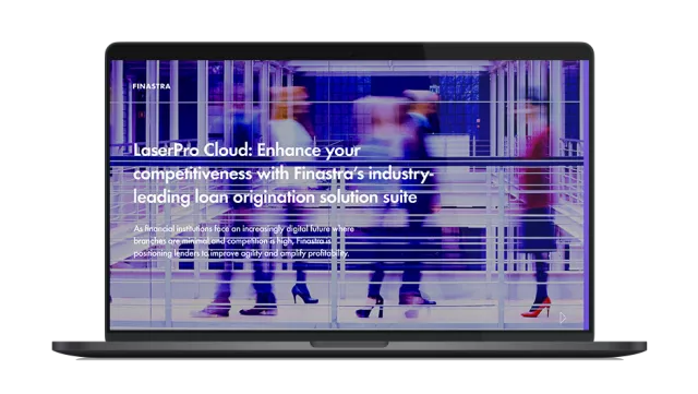 Image of laptop with cover slide for the "LaserPro cloud: Enhance your competitiveness with Finastra's industry-leading loan origination solution suite" white paper