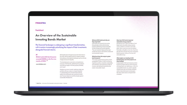 Image of laptop with cover slide of "An overview of the sustainable investing bonds market" brochure