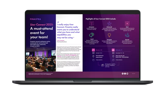 Image of laptop with cover slide for the "User Connect 2025: A must-attend event for your team!" infographic