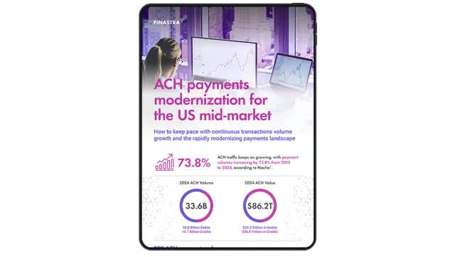 Image of tablet with cover slide of "ACH payments modernization for the US mid-market" infographic