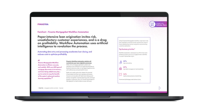 Image of laptop with cover slide for the Mortgagebot Workflow Automation factsheet
