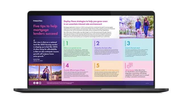 Image of laptop with cover slide for the "Five tips to help mortgage lenders succeed in 2025" infographic