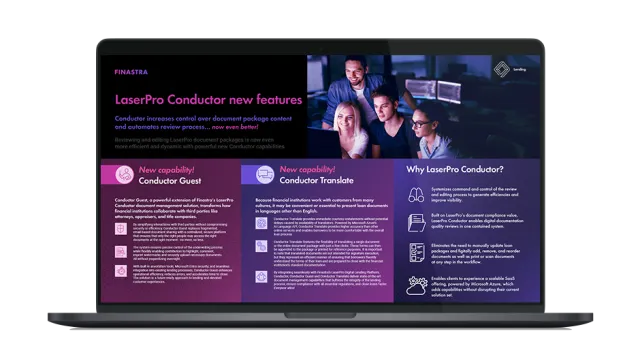 Image of laptop with cover slide for the "Conductor Guest + Translate new features!" infographic