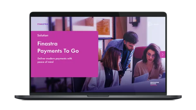 Image of laptop with cover slide for the Finastra Payments To Go solution overview