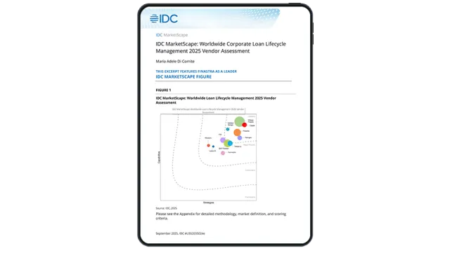 Image of tablet with cover slide for the "IDC MarketScape: Worldwide Corporate Loan Lifecycle Management 2025 Vendor Assessment" report