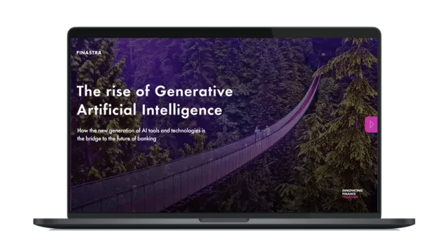 Image of laptop with cover slide of "The rise of Generative Artificial Intelligence in financial services" white paper