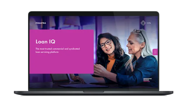 Image of laptop with cover slide for "Loan IQ Solution Overview"