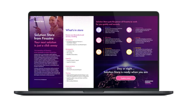 Image of laptop showing the "Finastra Solution Store" infographic