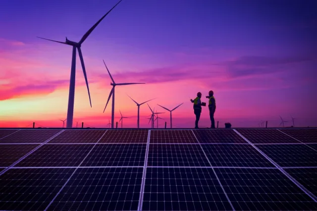 solar and wind energy sunset