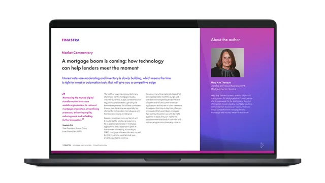 Image of laptop with cover slide of "A mortgage boom is coming: how technology can help lenders meet the moment" report