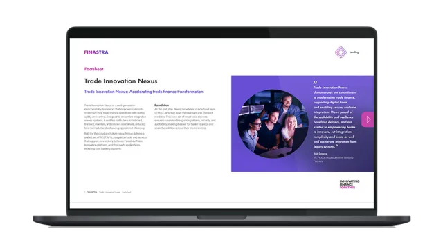 Image of laptop with cover slide of "Trade Innovation Nexus" factsheet