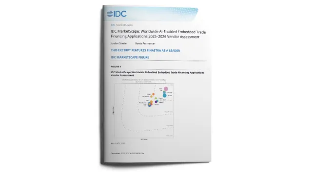 Cover image for the "IDC MarketScape: Worldwide AI-enabled trade financing applications 2025-2026 vendor assessment" report